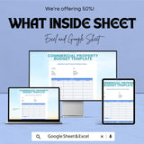 Commercial Property Budget Sheet - Excel & Google Sheet Template | Construction Project Budget Planner | 50% Off | Property Management Tool