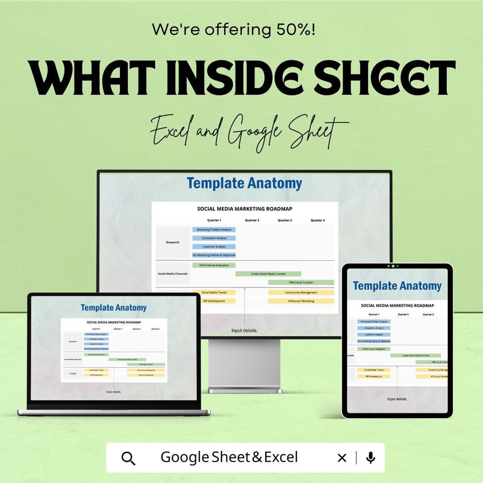 Social Media Marketing Roadmap Sheet | Google Sheets Template | Strategic Marketing Plan | Social Media Planner | Quarterly Marketing