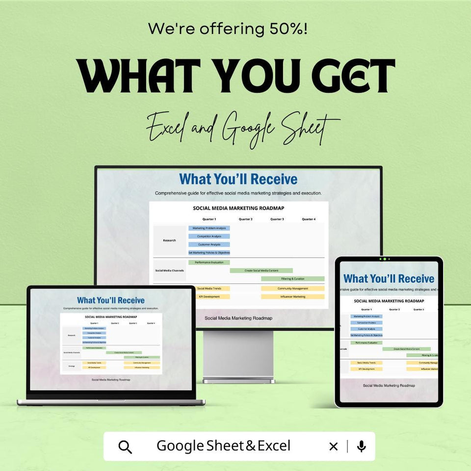 Social Media Marketing Roadmap Sheet | Google Sheets Template | Strategic Marketing Plan | Social Media Planner | Quarterly Marketing