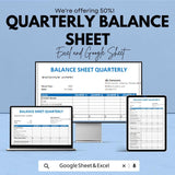 Quarterly Balance Sheet Template | Excel & Google Sheets | Business Finance Tracker | Editable Financial Statement | Instant Download