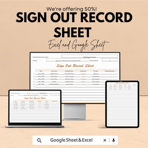 Sign Out Record Sheet | Excel and Google Sheets Template | Employee or Visitor Sign-Out Log | Accountability & Tracking Sheet