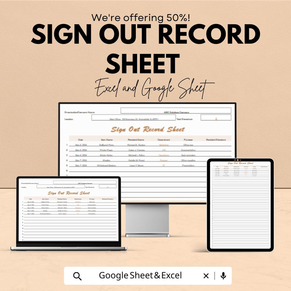 Sign Out Record Sheet | Excel and Google Sheets Template | Employee or Visitor Sign-Out Log | Accountability & Tracking Sheet