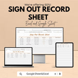 Sign Out Record Sheet | Excel and Google Sheets Template | Employee or Visitor Sign-Out Log | Accountability & Tracking Sheet