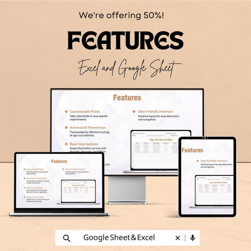 Sign Out Record Sheet | Excel and Google Sheets Template | Employee or Visitor Sign-Out Log | Accountability & Tracking Sheet