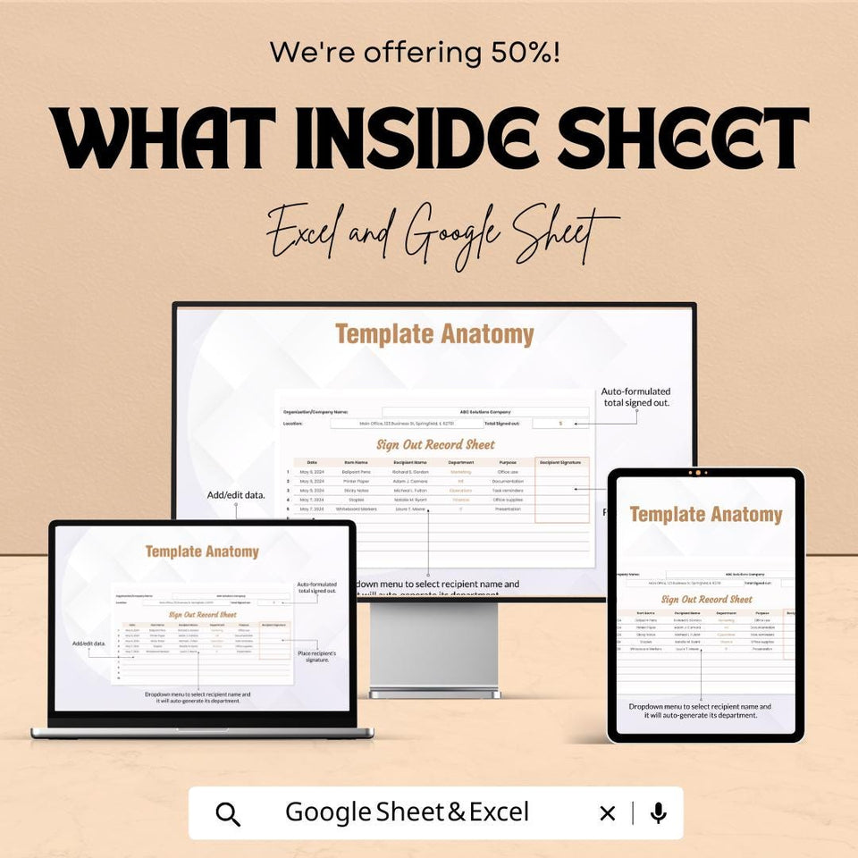 Sign Out Record Sheet | Excel and Google Sheets Template | Employee or Visitor Sign-Out Log | Accountability & Tracking Sheet