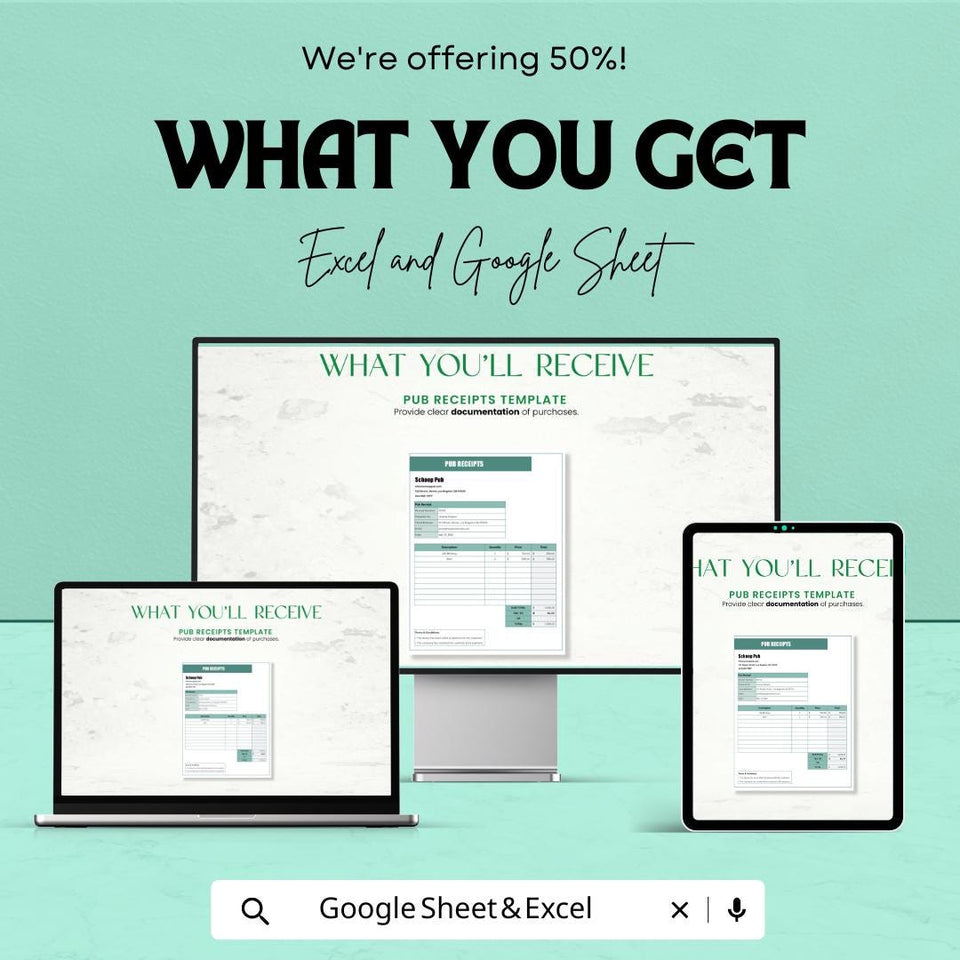 Pub Receipts Sheet Template - Excel & Google Sheet for Easy Financial Tracking