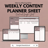 Weekly Content Planner Sheet | Google Sheets & Excel Template | Social Media Calendar | Content Plan Tracker | Digital Marketing Planne