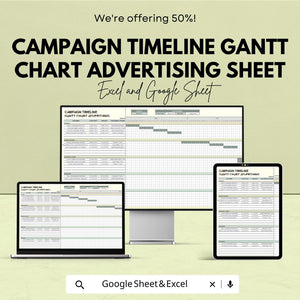 Campaign Timeline Gantt Chart Advertising Sheet | Media Plan Scheduling Template | Google Sheet & Excel Format