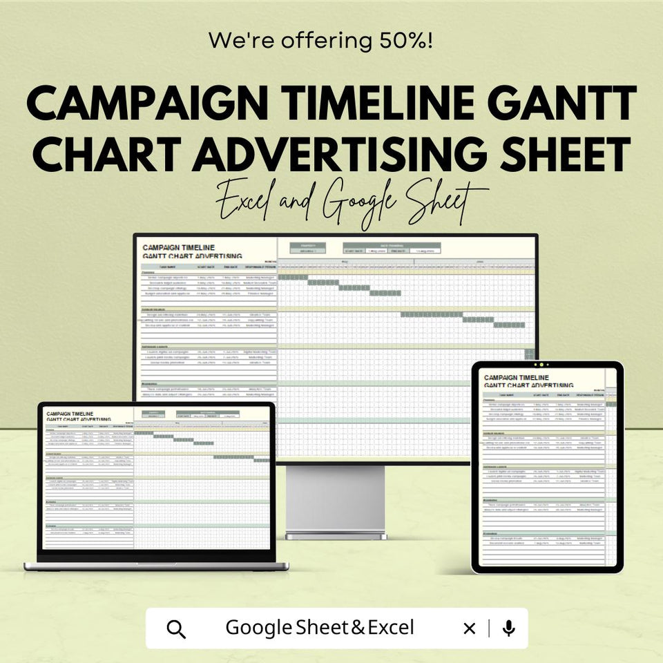 Campaign Timeline Gantt Chart Advertising Sheet | Media Plan Scheduling Template | Google Sheet & Excel Format