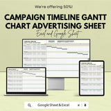 Campaign Timeline Gantt Chart Advertising Sheet | Media Plan Scheduling Template | Google Sheet & Excel Format