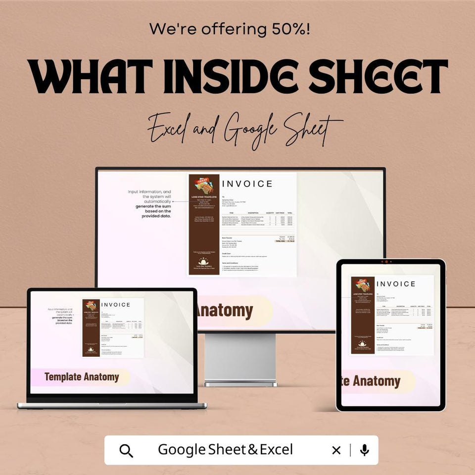 Blank Travel Invoice Sheet | Excel & Google Sheet Template | Travel Expense Invoice | Customizable Invoice Template | 50% OFF Now!