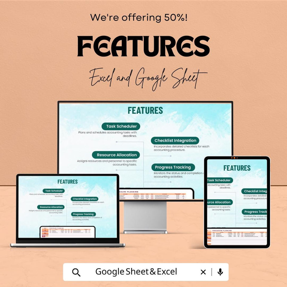 Accounting Procedure Planning Sheet | Excel & Google Sheet Template | Task Scheduler | Budget Tracker | Resource Allocation | 50% OFF Now!