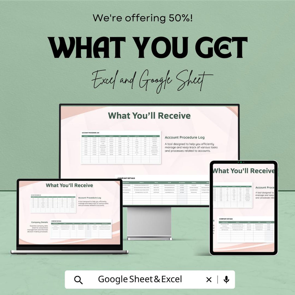 Account Procedure Tracking Sheet | Excel & Google Sheet Template | Task and Budget Tracker | Expense Log | Progress Tracking | 50% OFF!