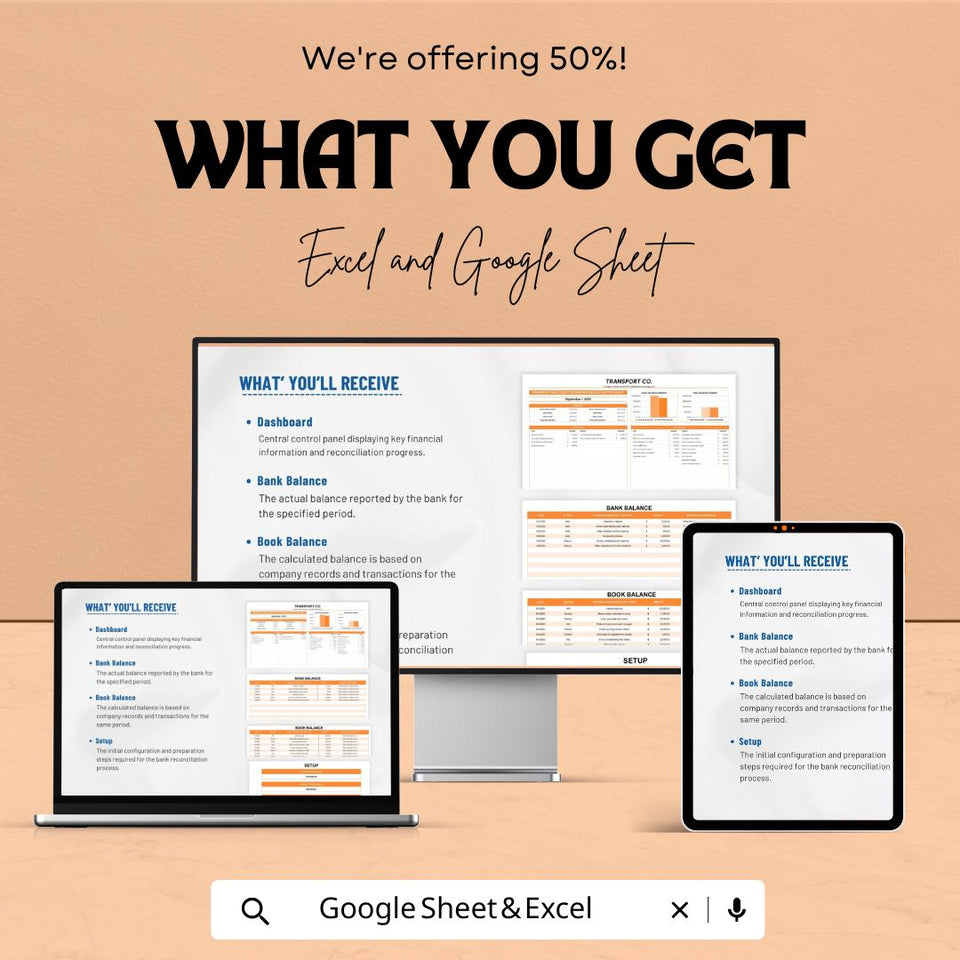 Transport and Logistics Bank Reconciliation Statement | Excel and Google Sheet Template | Financial Tracker | Digital Download