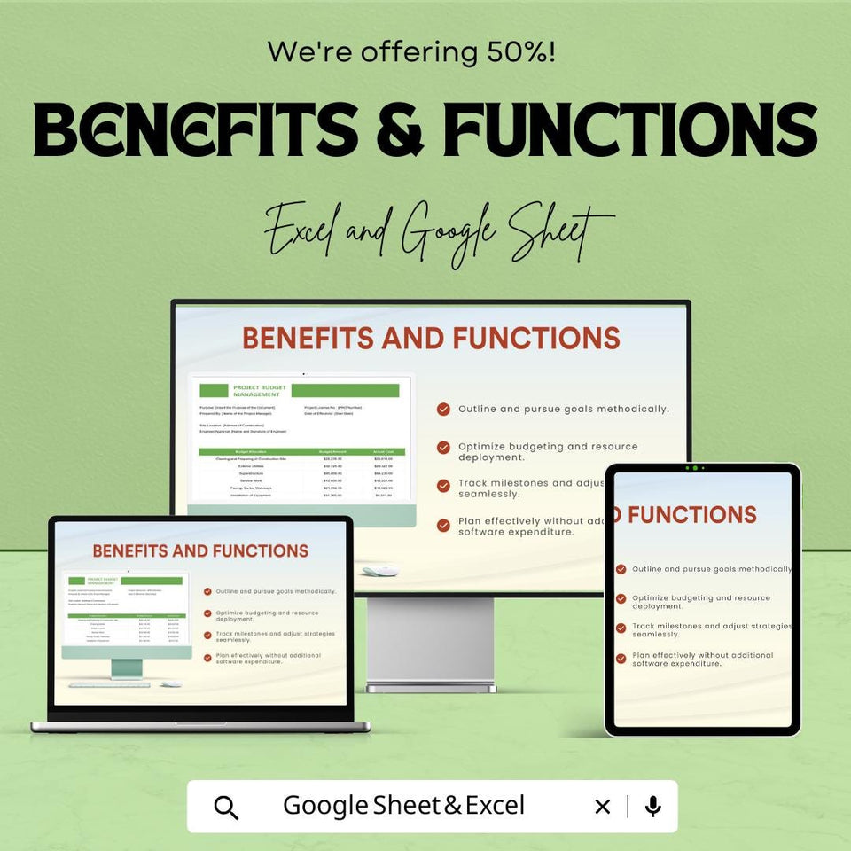 Construction Project Budget Management Sheet - Excel & Google Sheets Template - Budget Planning, Project Costing, Expense Tracker