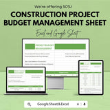 Construction Project Budget Management Sheet - Excel & Google Sheets Template - Budget Planning, Project Costing, Expense Tracker