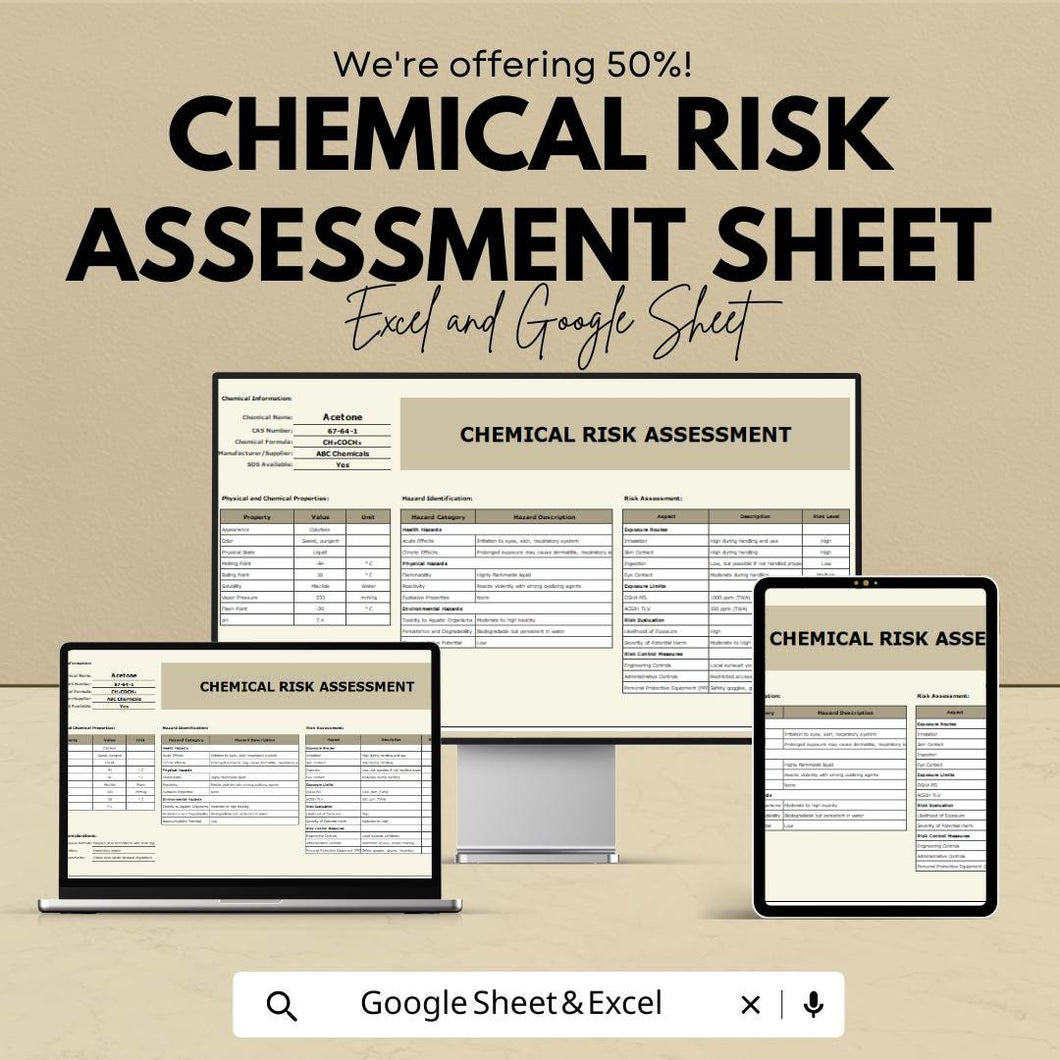 Chemical Risk Assessment Sheet - Google Sheet Template for Workplace Safety | Hazard Identification, Exposure Assessment & Risk Control
