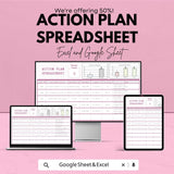 Action Plan Spreadsheet - Excel & Google Sheet Template for Task Management, Project Planning, Collaboration - 50% Off