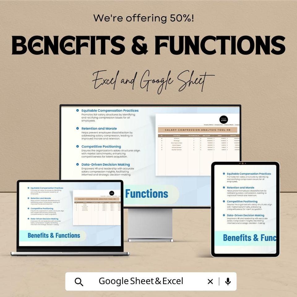 Salary Compression Analysis Tool | HR Salary Equity Excel & Google Sheet | Compensation Management Tracker | HR Dashboard