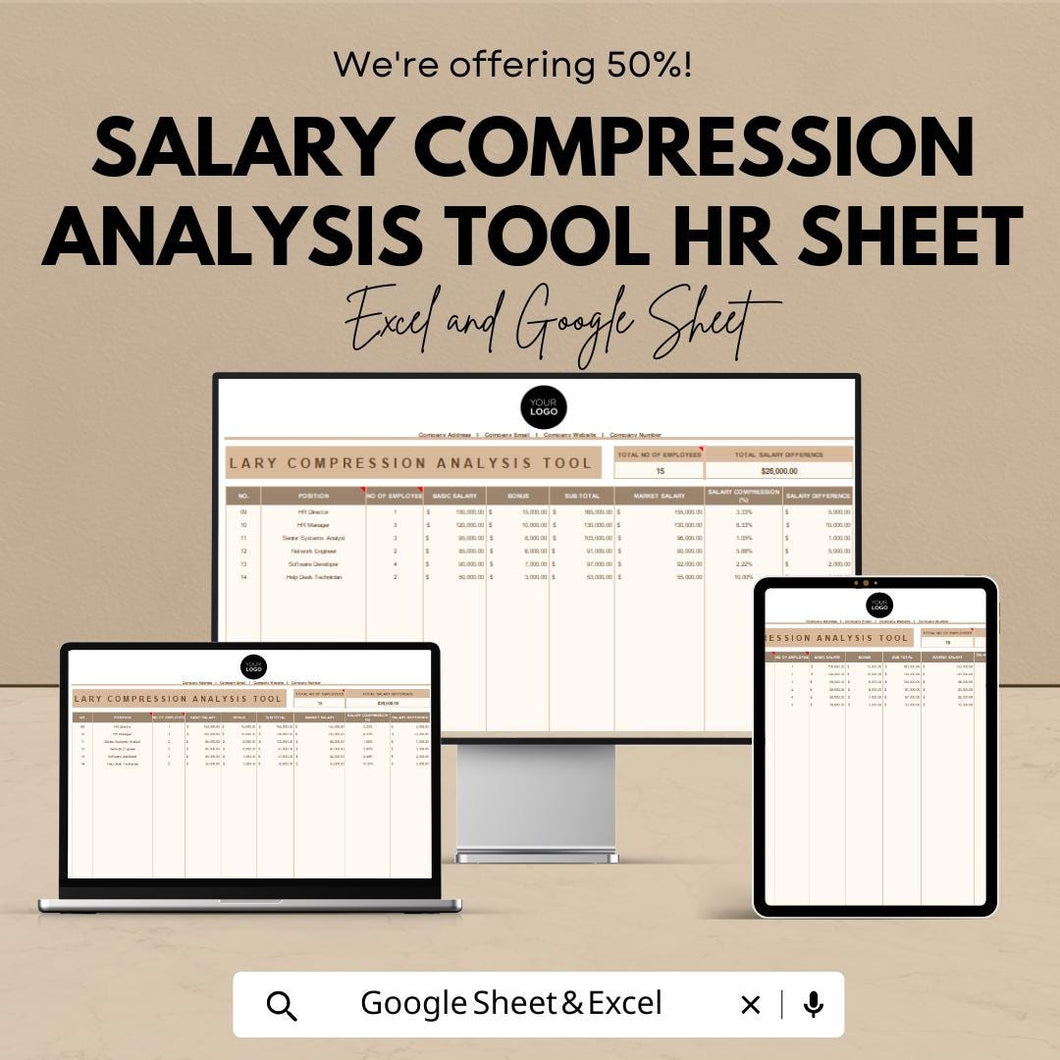 Salary Compression Analysis Tool | HR Salary Equity Excel & Google Sheet | Compensation Management Tracker | HR Dashboard