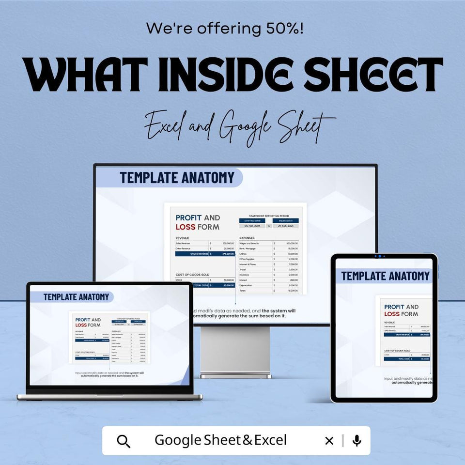 Profit and Loss Form Sheet – Excel and Google Sheets | Financial Statement Template | Business Expense & Revenue Tracker