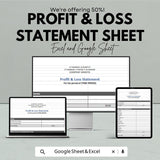 Profit and Loss Statement Sheet | Excel and Google Sheets | Business Finance Tracker | Printable P&L Template | Small Business Accounting