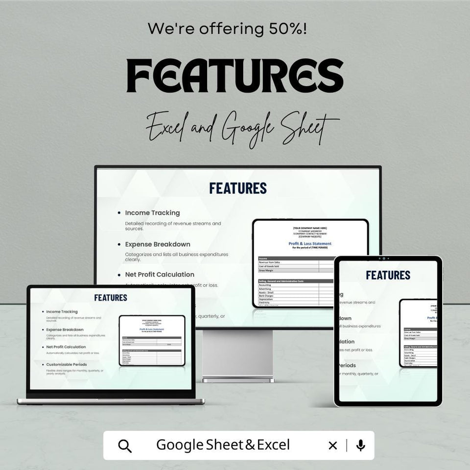 Profit and Loss Statement Sheet | Excel and Google Sheets | Business Finance Tracker | Printable P&L Template | Small Business Accounting
