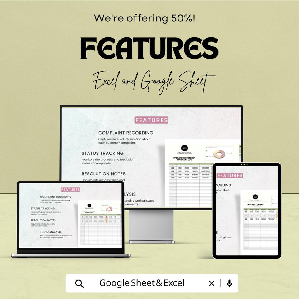 Customer Complaint Log Sheet | Google Sheets & Excel | Operations Tracker | Complaint Management Template | Business Issue Log