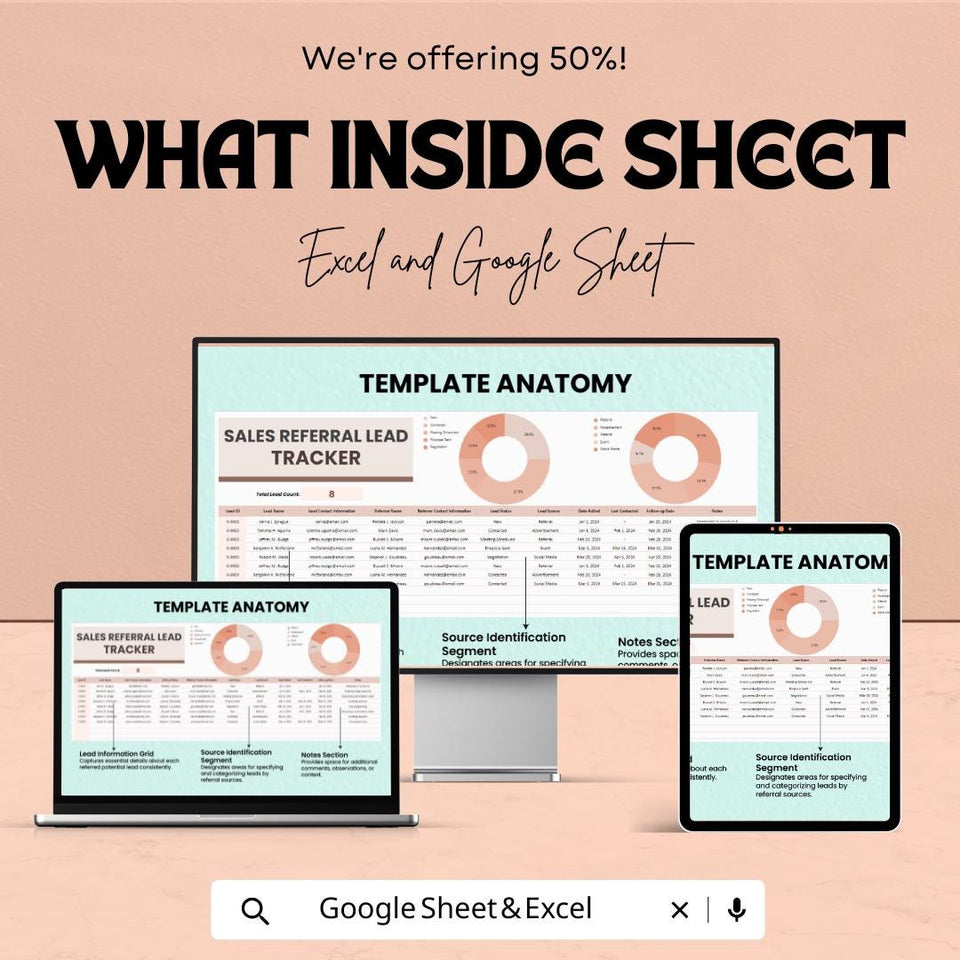 Sales Referral Lead Tracker Sheet - Excel and Google Sheets Template | 50% Off | Track, Convert & Nurture Leads