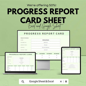 50% Off - Progress Report Card Sheet for Google Sheets | Student Grade Tracker | Quarterly Report Template | Academic Progress Overview