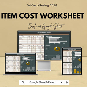 Item Cost Worksheet Template | Excel and Google Sheet | Track Project Costs, Profit Margins & Pricing