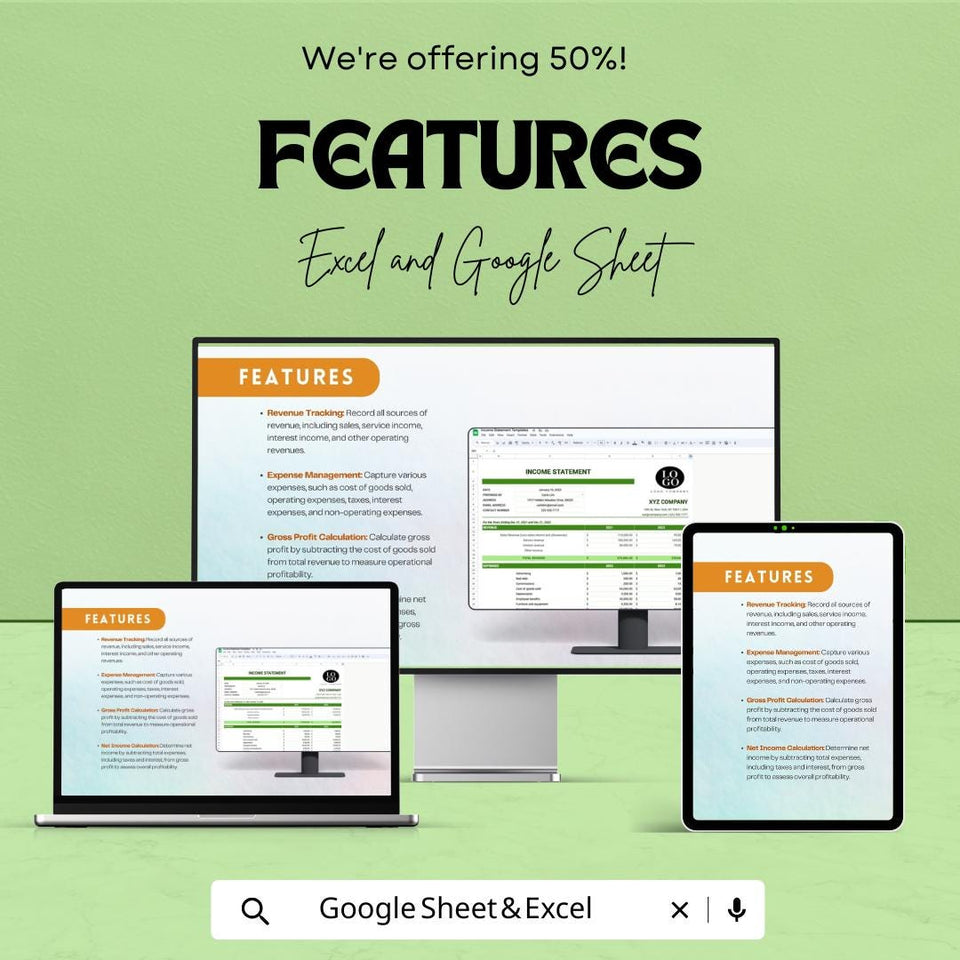 Income Statement Sheet | Excel & Google Sheet Template for Financial Reporting | 50% Off Now