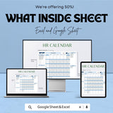 HR Calendar Sheet | Excel & Google Sheet Template for HR Schedule Management | 50% Off Now