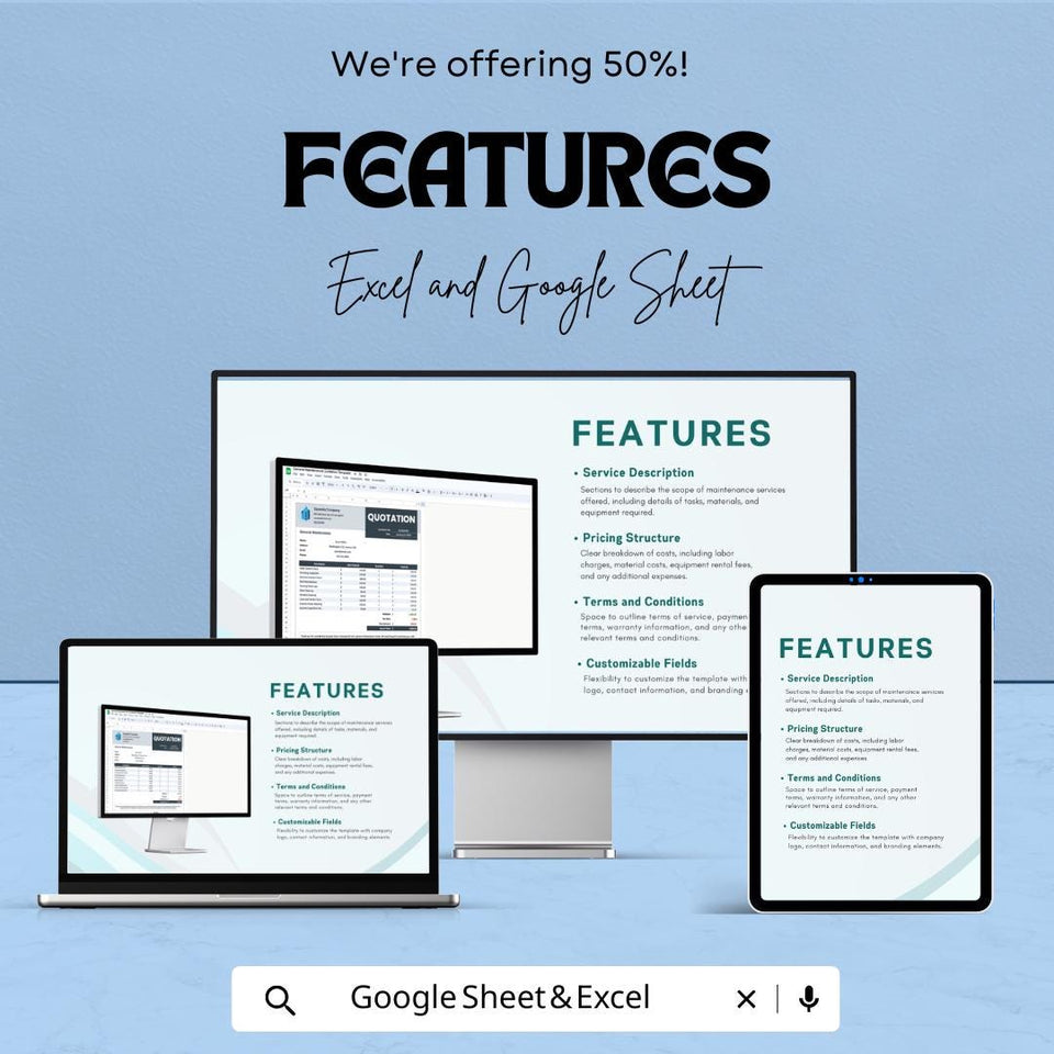 General Maintenance Quotation Sheet | Service Quote Template | Google Sheets & Excel | Editable Pricing Estimate Form