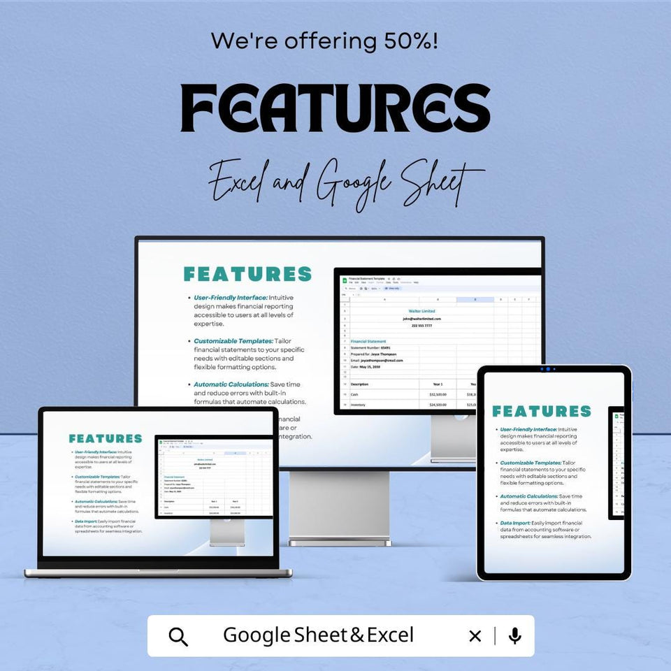 Financial Statement Sheet | Excel & Google Sheet Template | Business Financial Reporting Tool