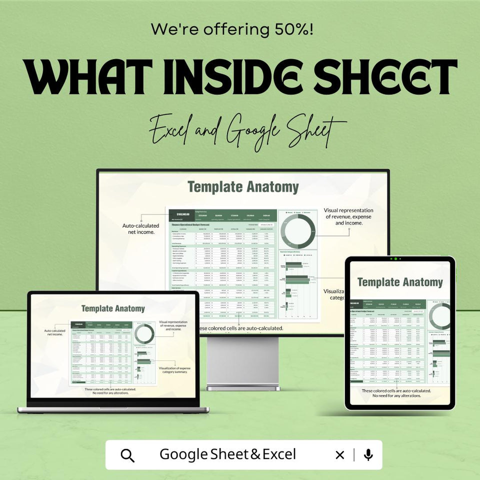 Finance Operational Budget Forecast Sheet | Monthly Expense Forecast Tracker | Excel & Google Sheets Template