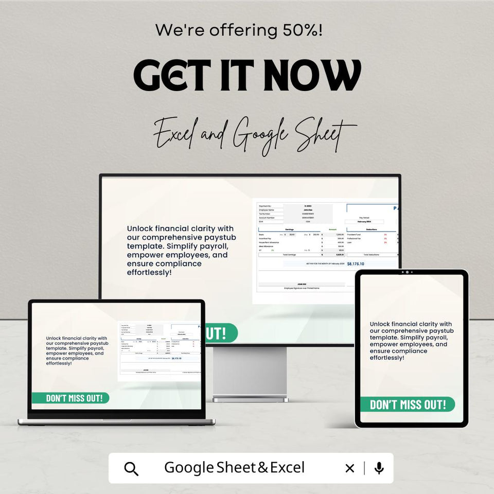 50% Off | Paystub Sheet Template for Excel and Google Sheets | Employee Pay Stubs, Deductions, & Earnings Breakdown