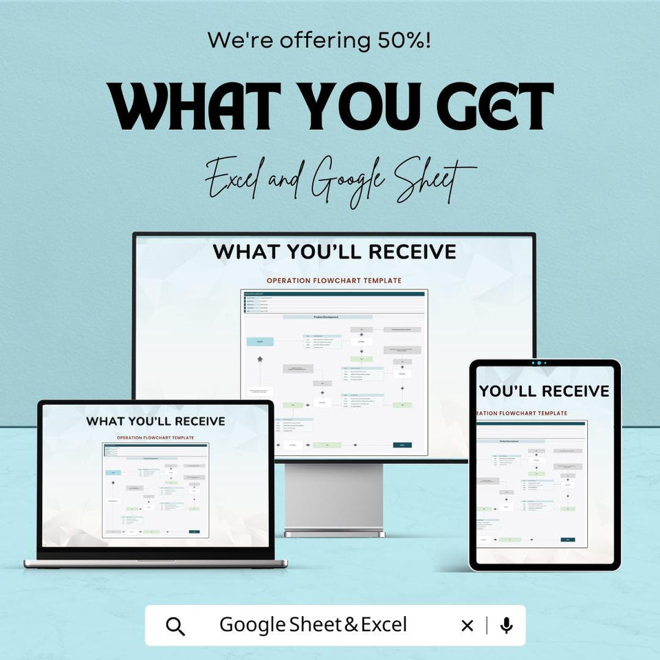 50% Off | Operation Flowchart Sheet Template for Process Mapping | Visualize & Optimize Operations | Excel and Google Sheets