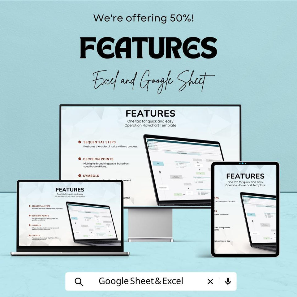 50% Off | Operation Flowchart Sheet Template for Process Mapping | Visualize & Optimize Operations | Excel and Google Sheets