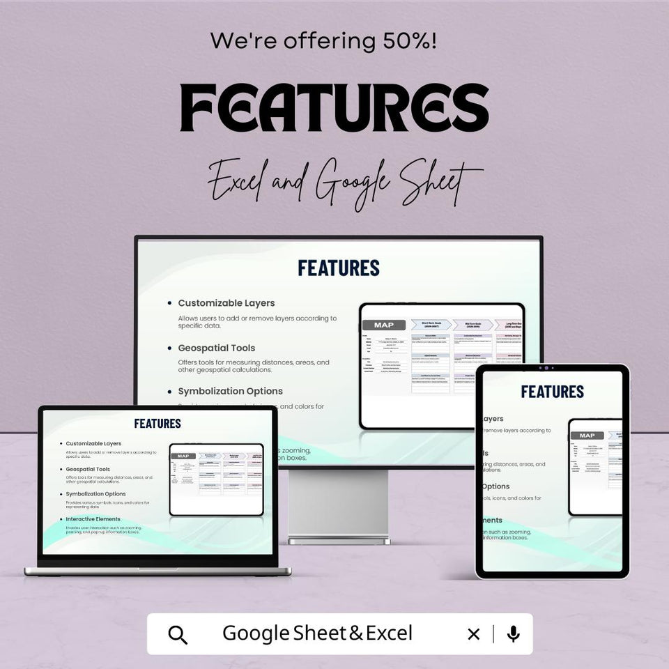 50% Off | Customizable Map Sheet Template for Goal Setting | Short, Mid, and Long-Term Planning | Excel & Google Sheets