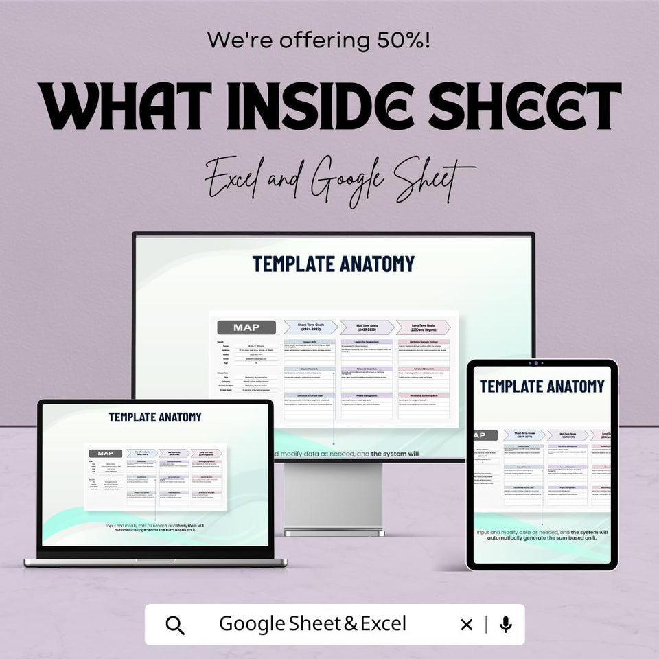 50% Off | Customizable Map Sheet Template for Goal Setting | Short, Mid, and Long-Term Planning | Excel & Google Sheets