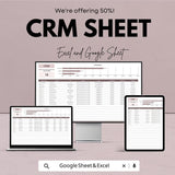 50% Off | Customizable CRM Sheet Template for Excel and Google Sheets | Customer Relationship Management | Boost Sales & Organize Clients