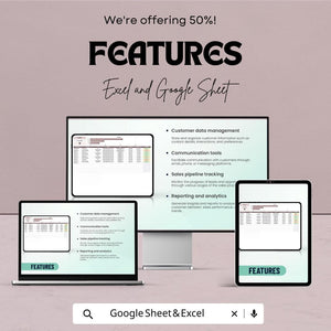 50% Off | Customizable CRM Sheet Template for Excel and Google Sheets | Customer Relationship Management | Boost Sales & Organize Clients