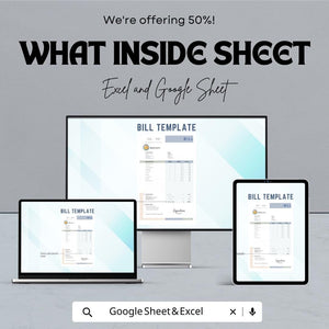 50% Off | Customizable Bill Sheet Template for Excel & Google Sheets | Invoice Template | Professional Bill Format for Business