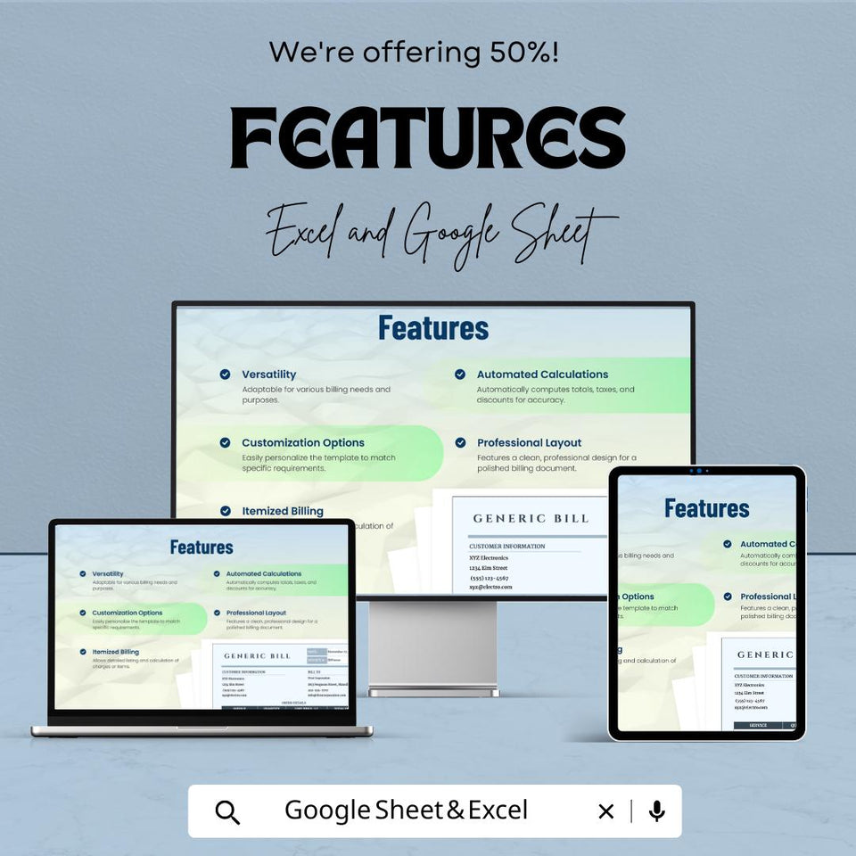 Generic Bill Sheet | Customizable Invoice | Excel and Google Sheet | Business Billing | Editable Bill Generator | Professional Invoice |