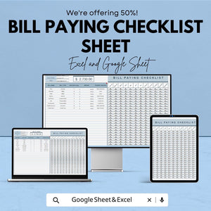 Bill Paying Checklist Template - Google Sheets, Bill Organizer, Payment Tracker, Monthly Bill Checklist, Budgeting Tool, Digital Download