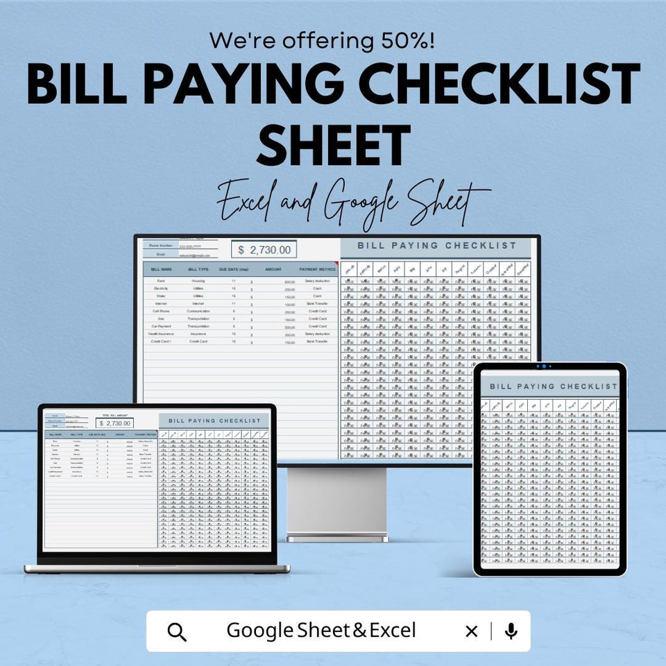 Bill Paying Checklist Template - Google Sheets, Bill Organizer, Payment Tracker, Monthly Bill Checklist, Budgeting Tool, Digital Download