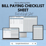 Bill Paying Checklist Template - Google Sheets, Bill Organizer, Payment Tracker, Monthly Bill Checklist, Budgeting Tool, Digital Download