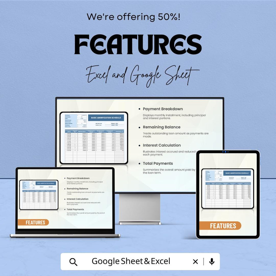 Basic Amortization Schedule Template - Google Sheets, Loan Payment Tracker, Financial Planning, Budgeting Tool, Amortization Calculator,