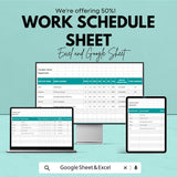Work Schedule Sheet Template for Excel and Google Sheets | Employee Shift Planner & Work Allocation Tracker | Boost Workforce Efficiency |